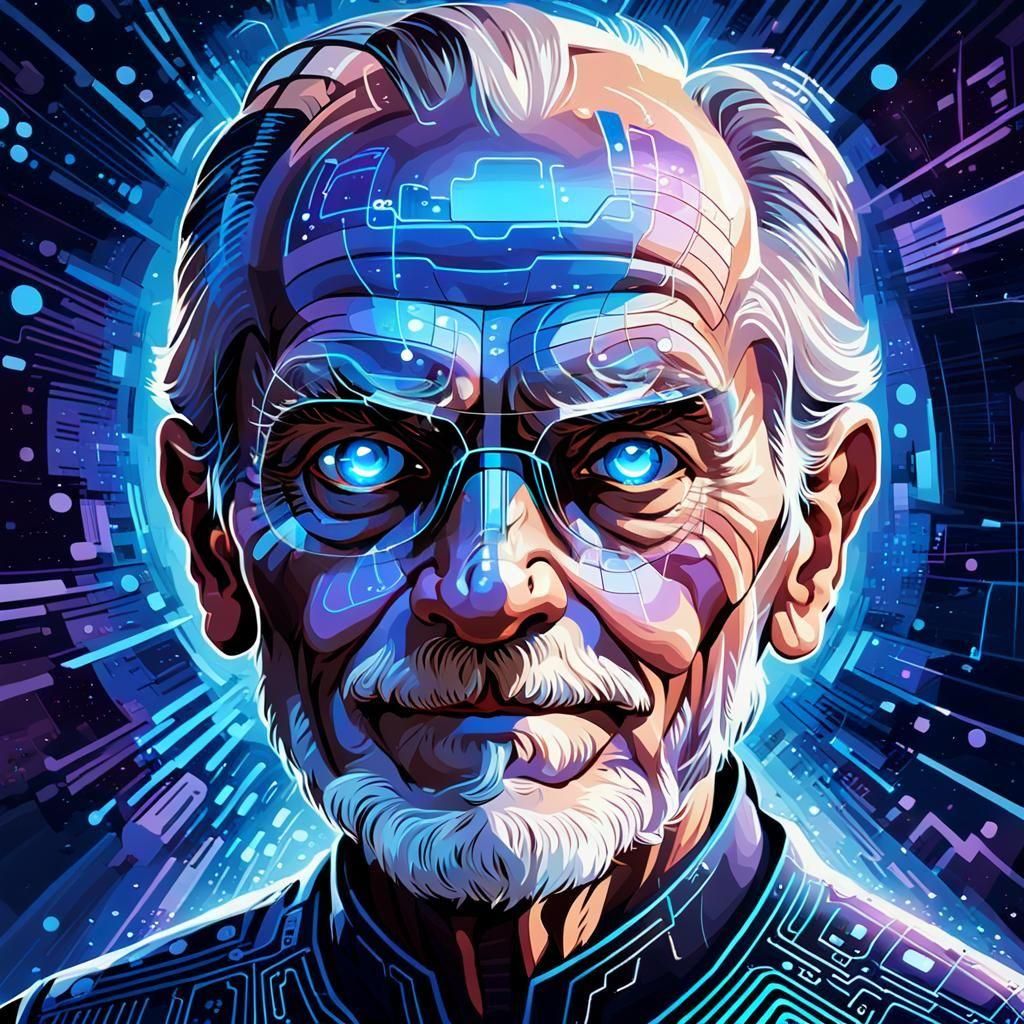 Futuristic AI Avatar of Wise Old Man