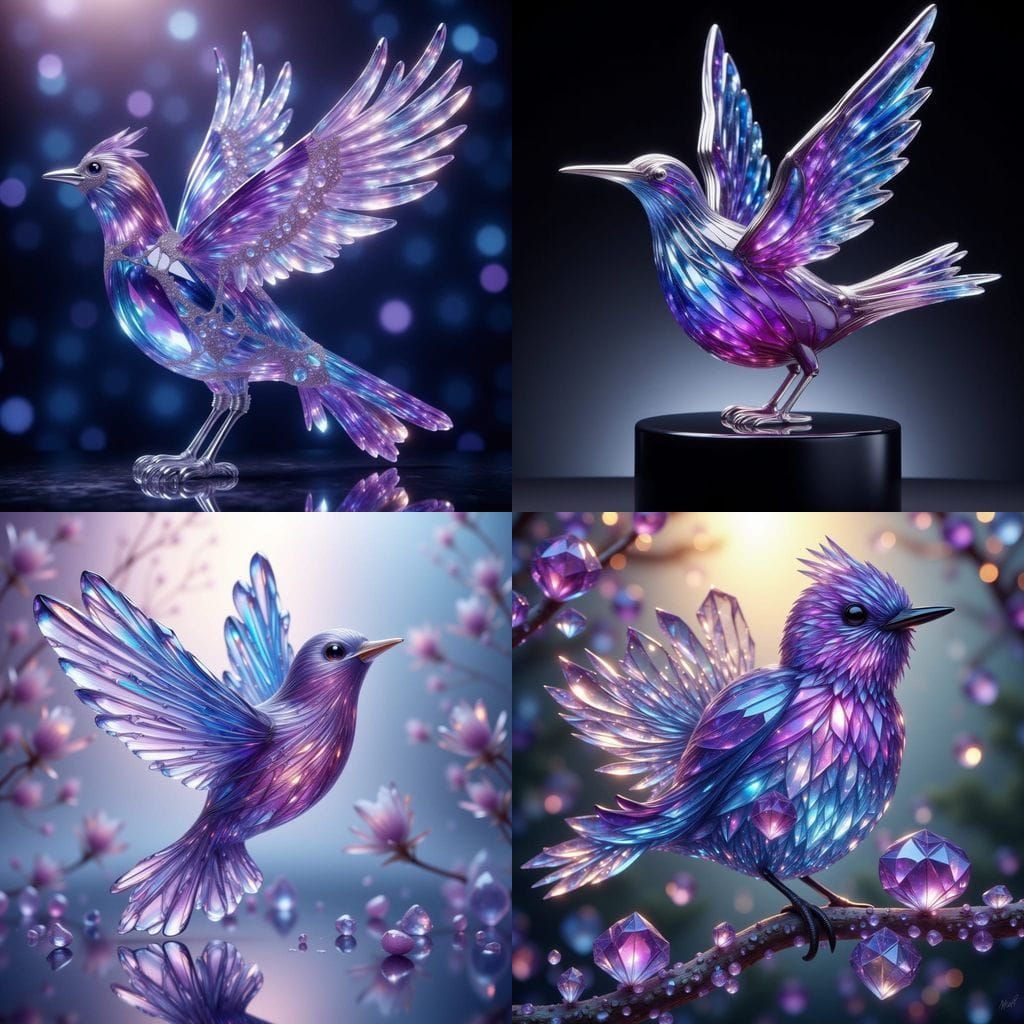 Mockingbird Crafted from Tinted Glass and Silver