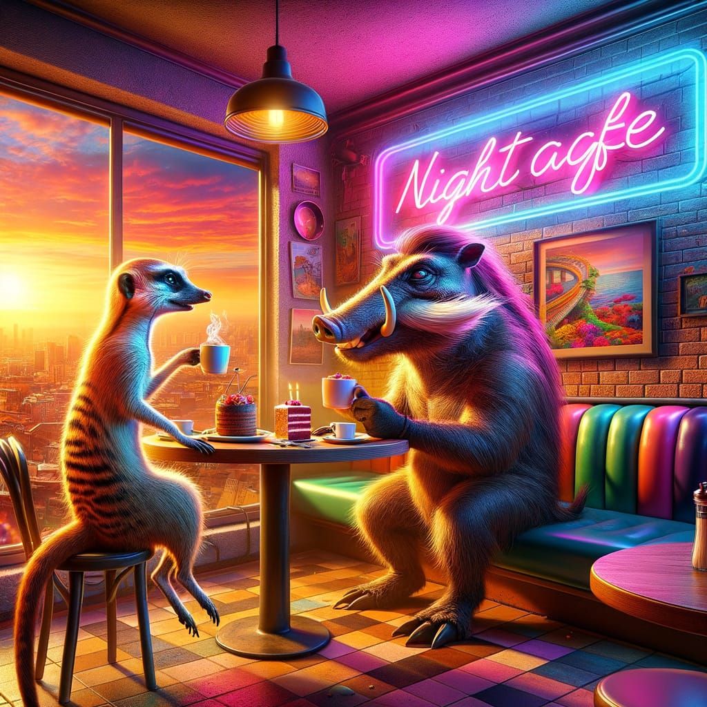 Meerkat and Warthog Celebrate at Nightcafe 1000