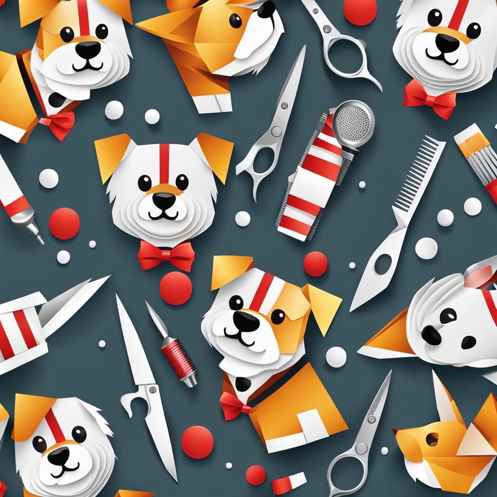 Origami Dog Barber Logo with Razor