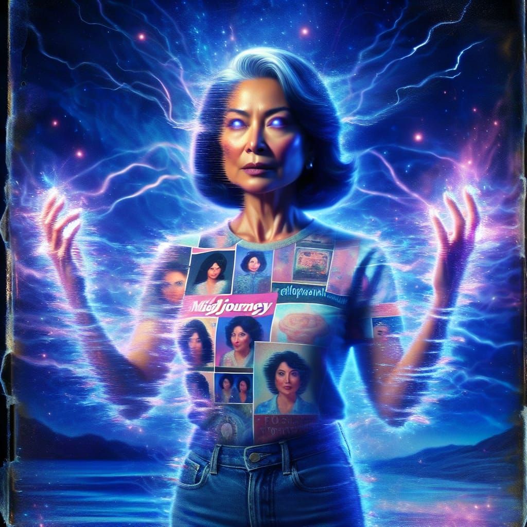 Telepathic Woman Portrait in 80s Style