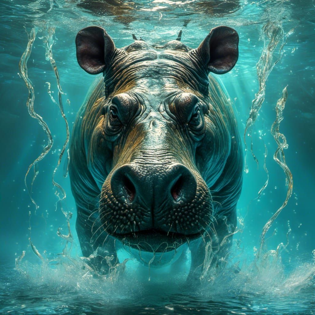 Anthropomorphic Hippo Portrait with Flowing Plasma