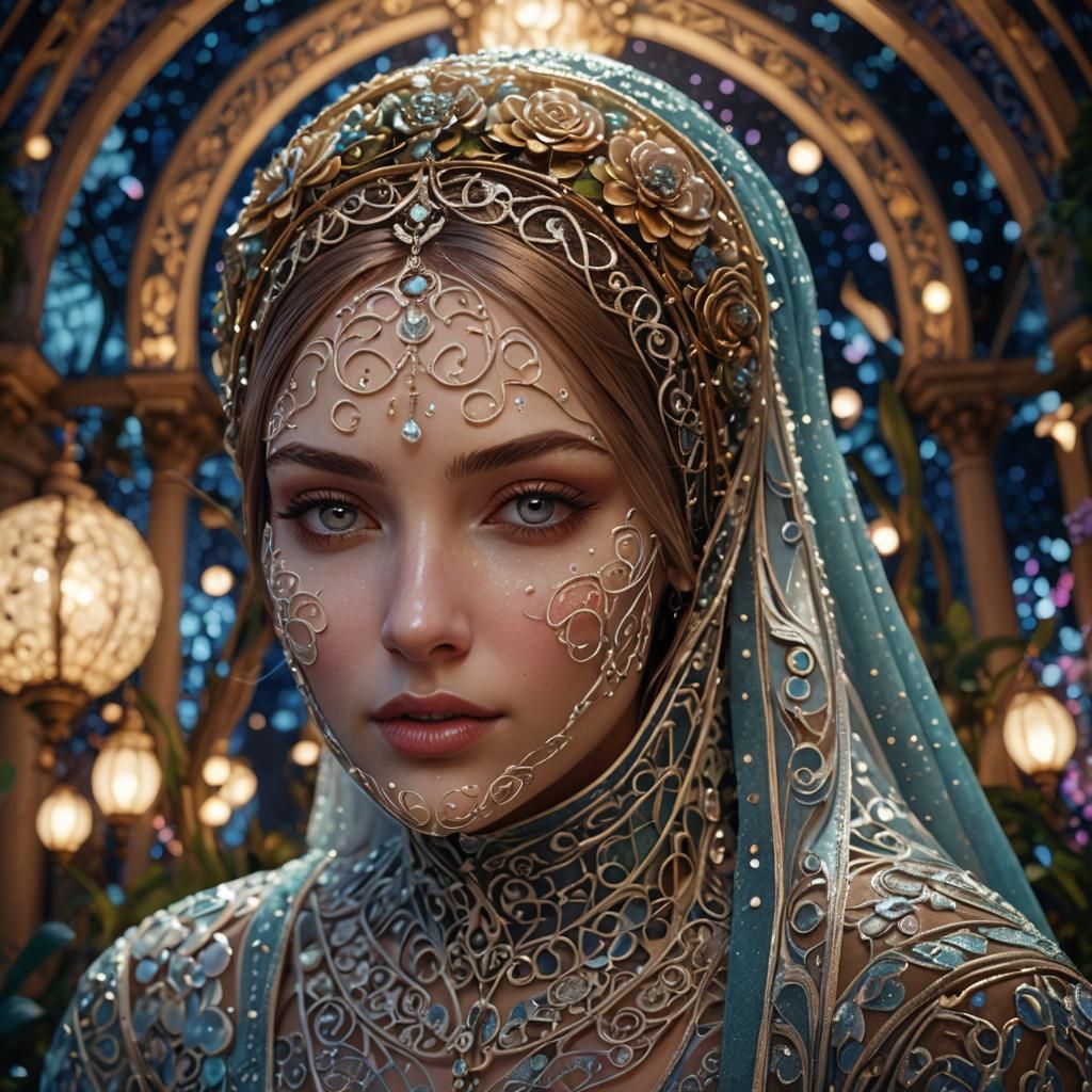 Girl Dancing in Moonlit Garden, Baroque Art Nouveau