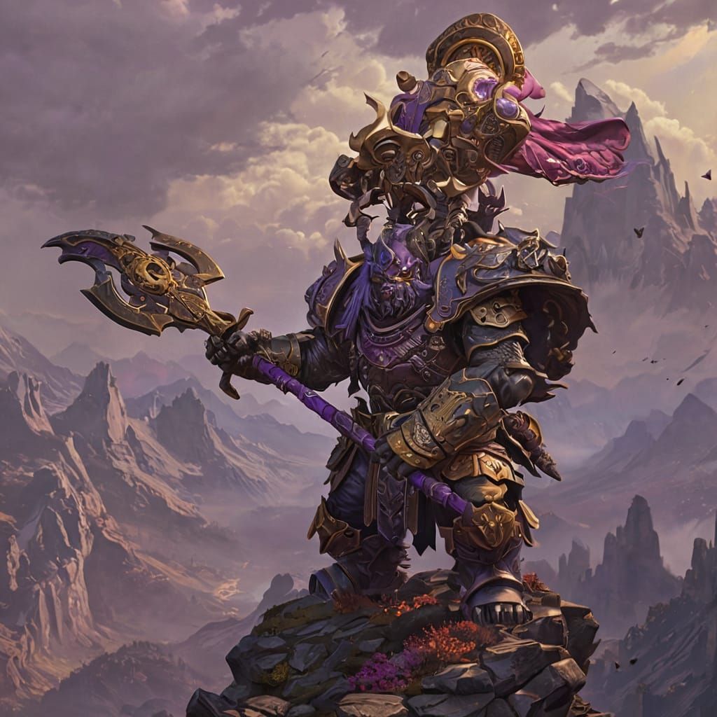 Warboss Godrang on Mountain, Dark Fantasy Concept Art