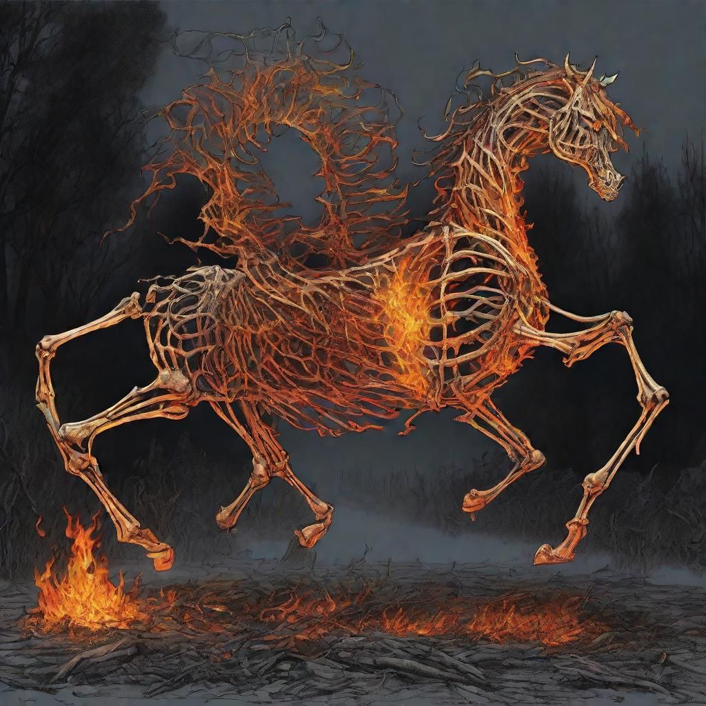 Flaming Skeletal Horse Galloping Through the Night