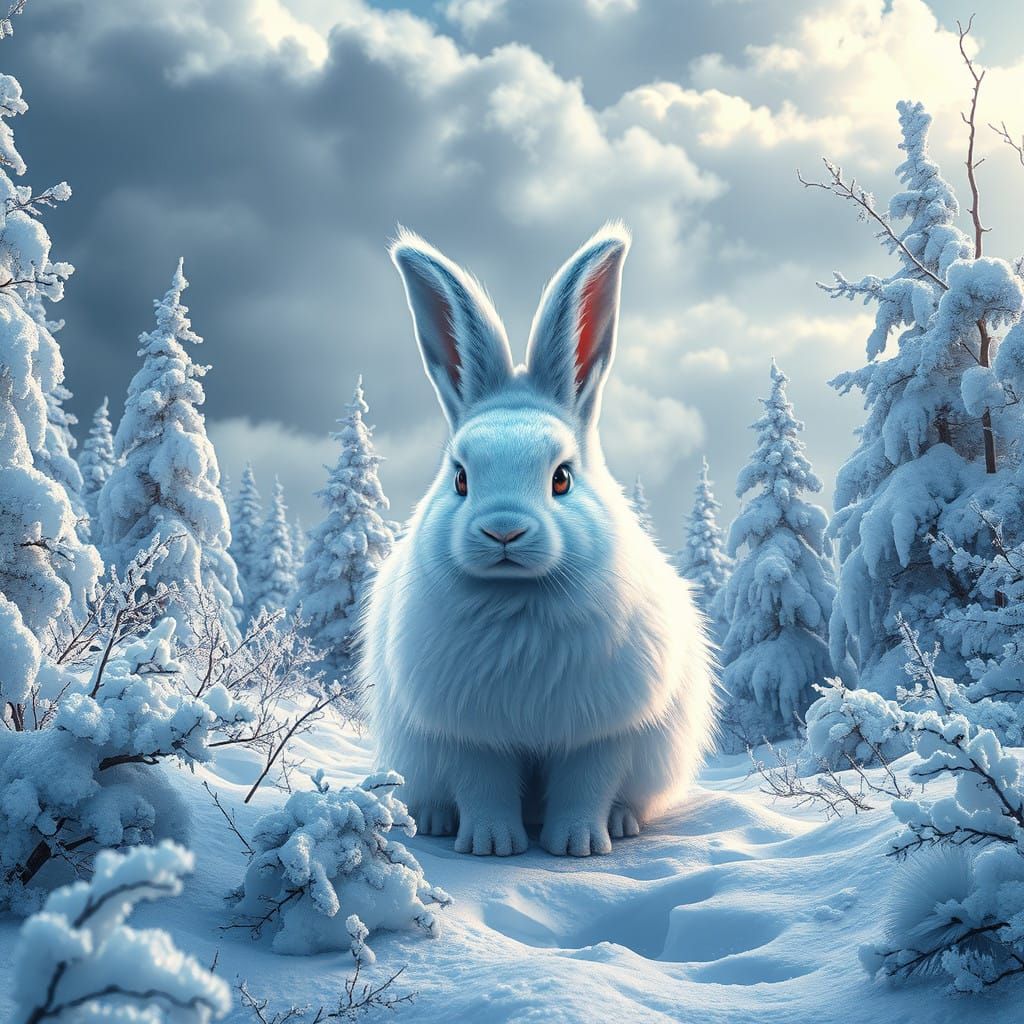Majestic Snow Bunny amidst Winter Wonderland
