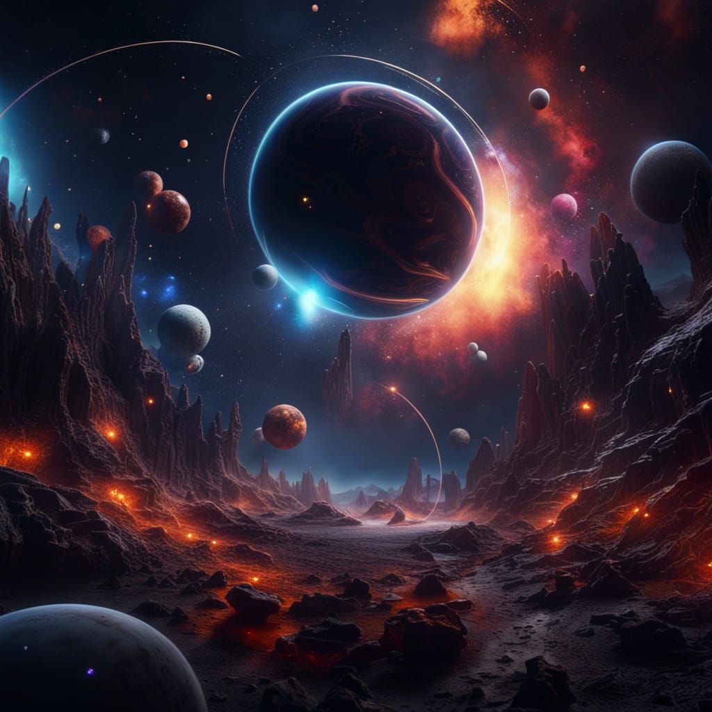 Dramatic Space Scene with Planets and Black Holes