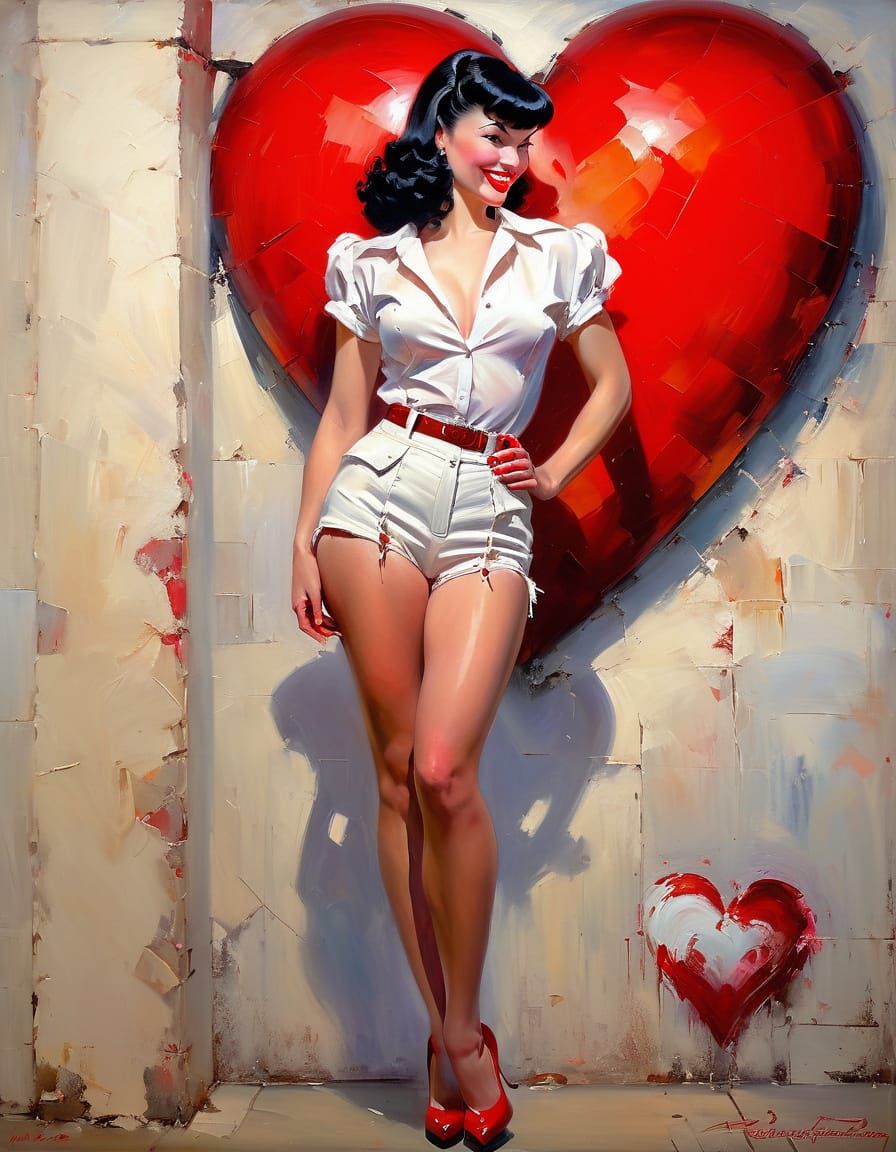 Glossy Impressionist Beauty Smiles at Valentine's Heart