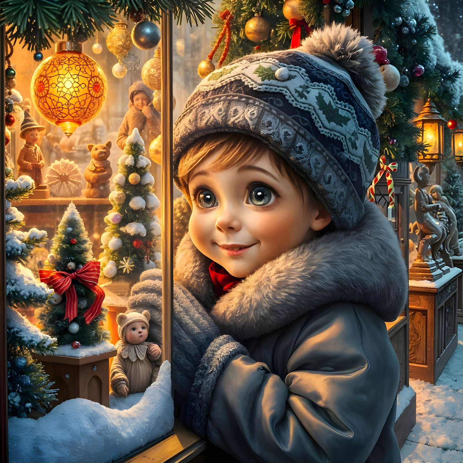 A Magical Christmas Toy Store Scene in Vibrant Airbrush Colo...