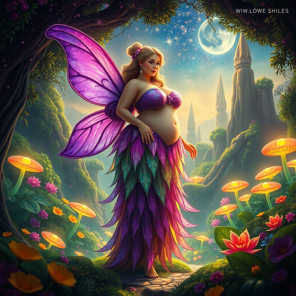 Curvaceous Fairy in Mystical Forest, Fantasy Art