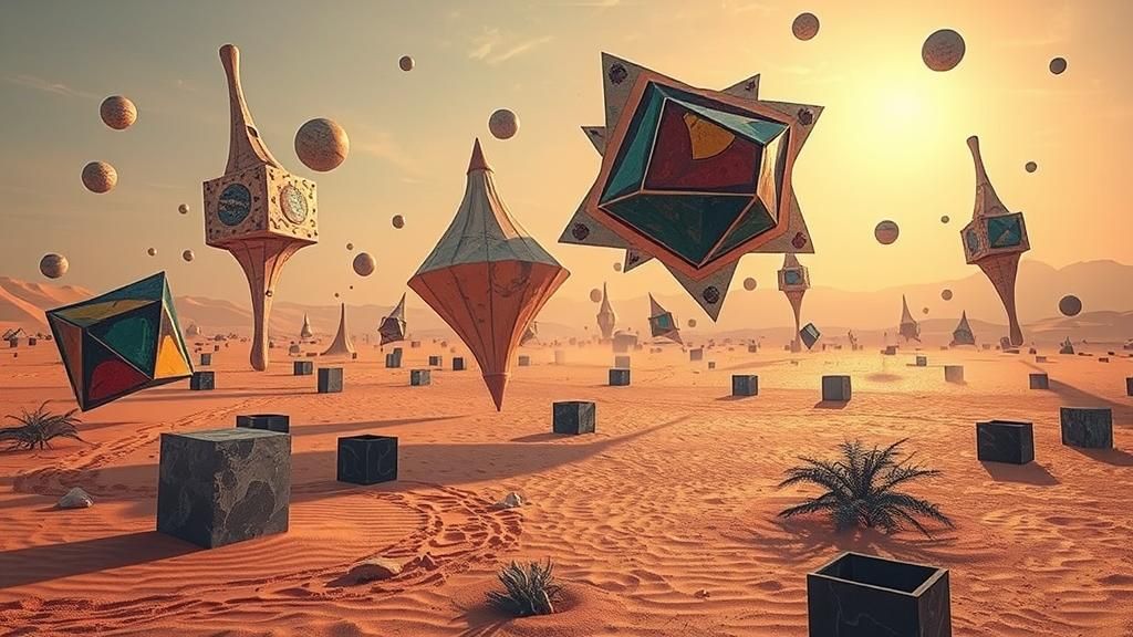 Surreal Desert Landscape with Biomorphic Shapes