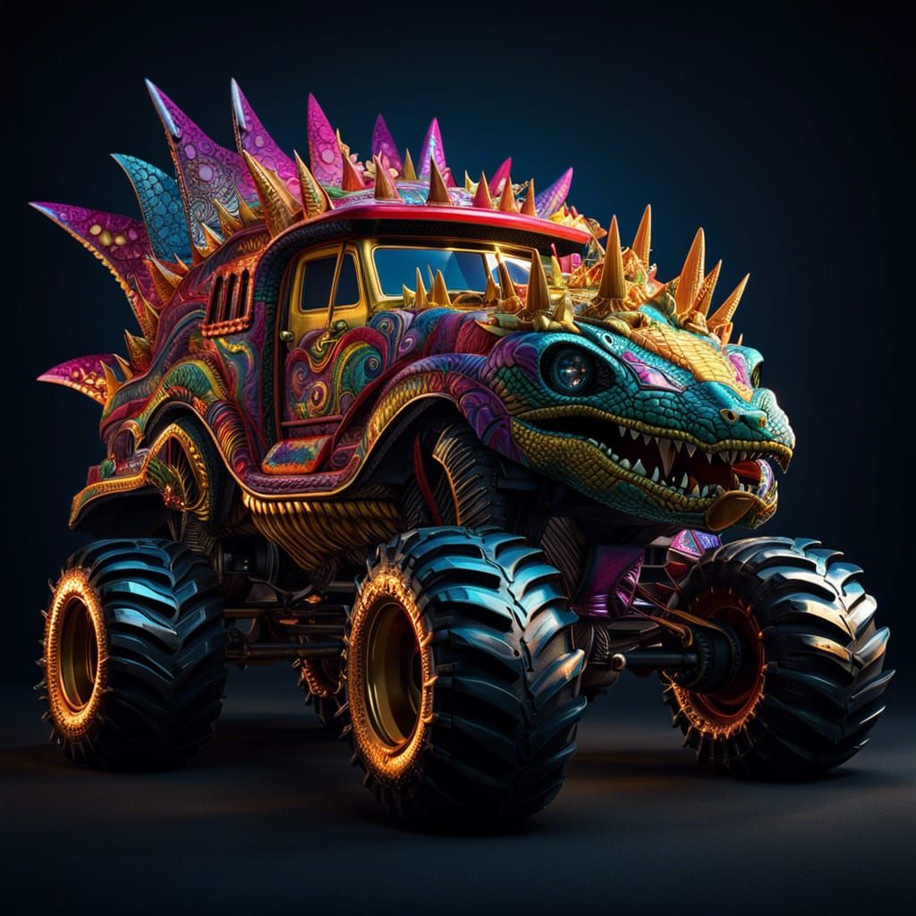 Alligator Monster Truck, Hyperdetailed Fantasy Concept Art