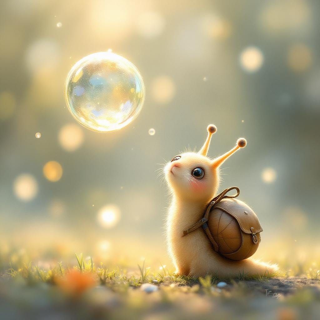Cartoon Snail and Bubble in Whimsical Style
