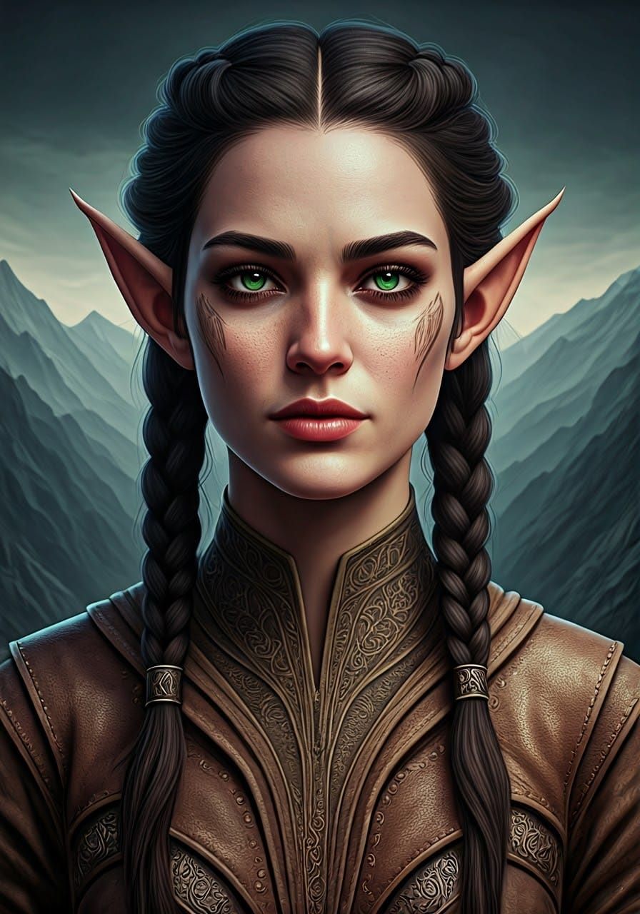 Half-Elf Portrait in Dark Fantasy Style