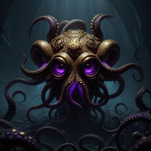 Cinematic Beholder Head Amidst Treasure