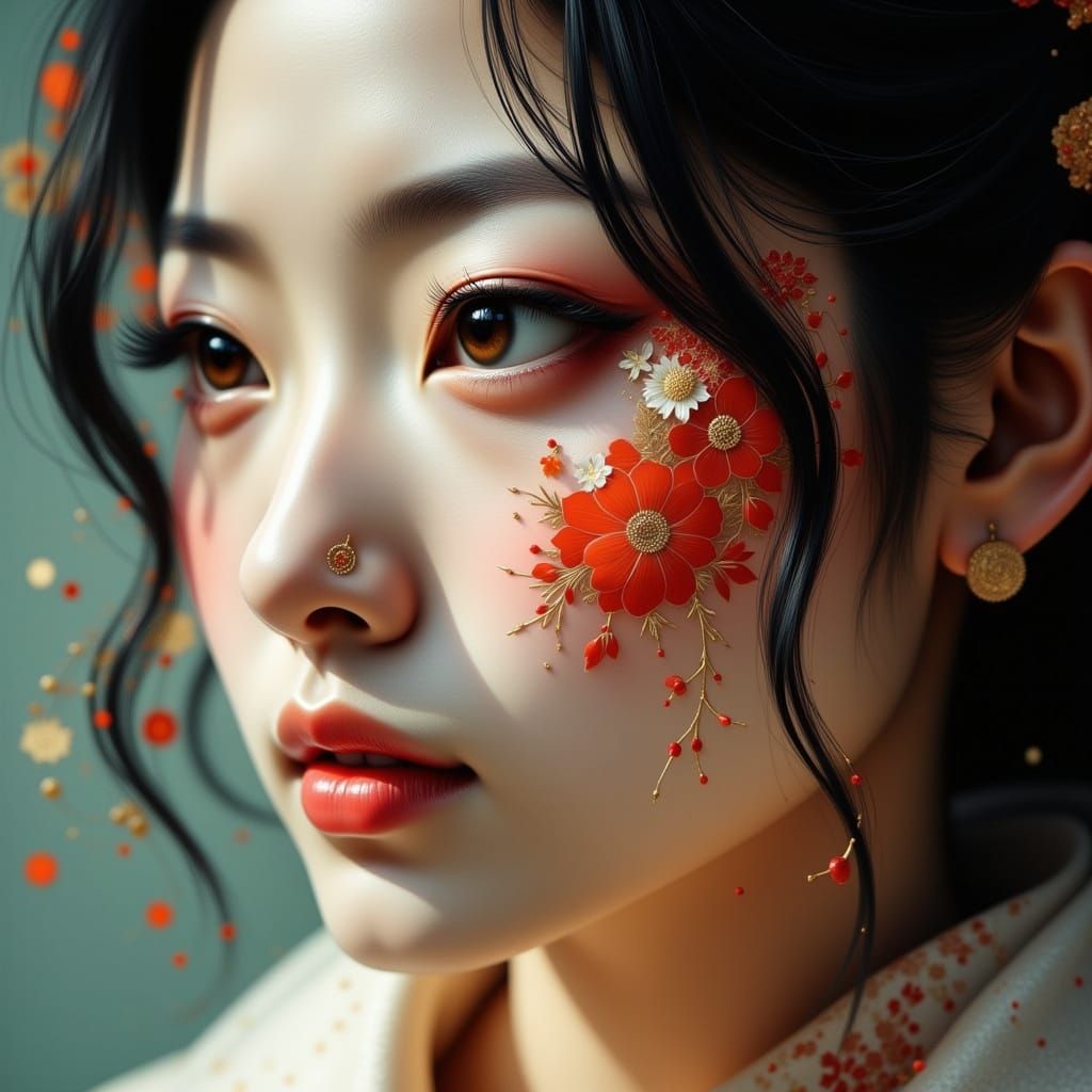 Hyperreal Japanese Portrait with Earth and Stone Textures