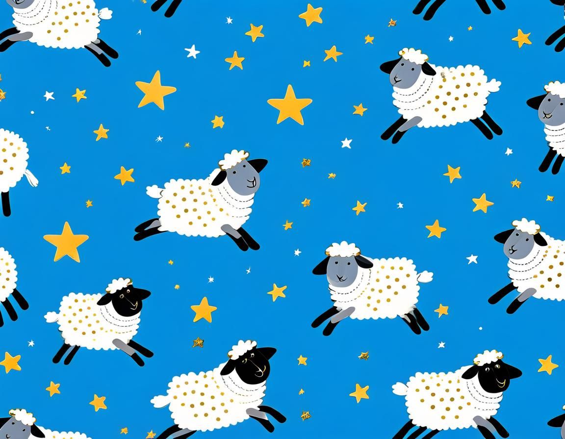 Whimsical Sheep Frolicking in Starry Azure Sky