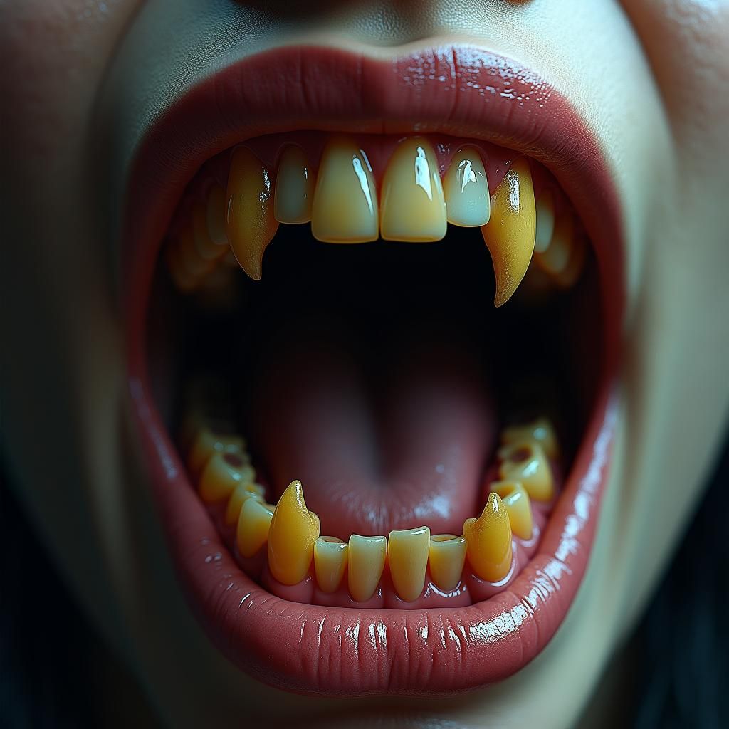 Hyper-Realistic Crooked Teeth in Dark Fantasy Style