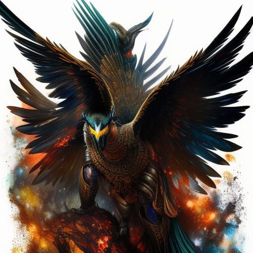 Majestic Raven in Sin City Style on Papyrus