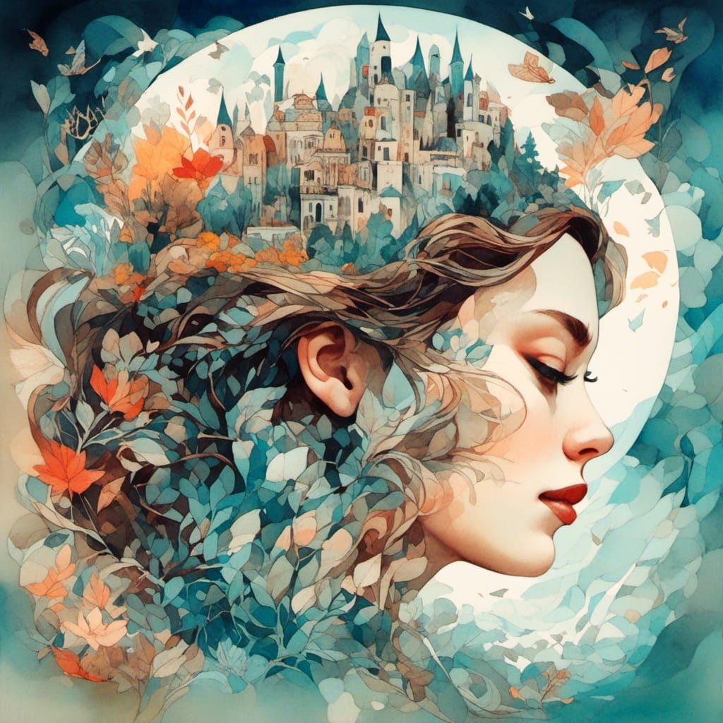 Surreal Cubist Dreamscape of a Beautiful Woman