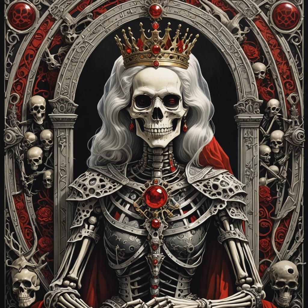Skeleton Queen of Tarot Card With Esoteric Symbols