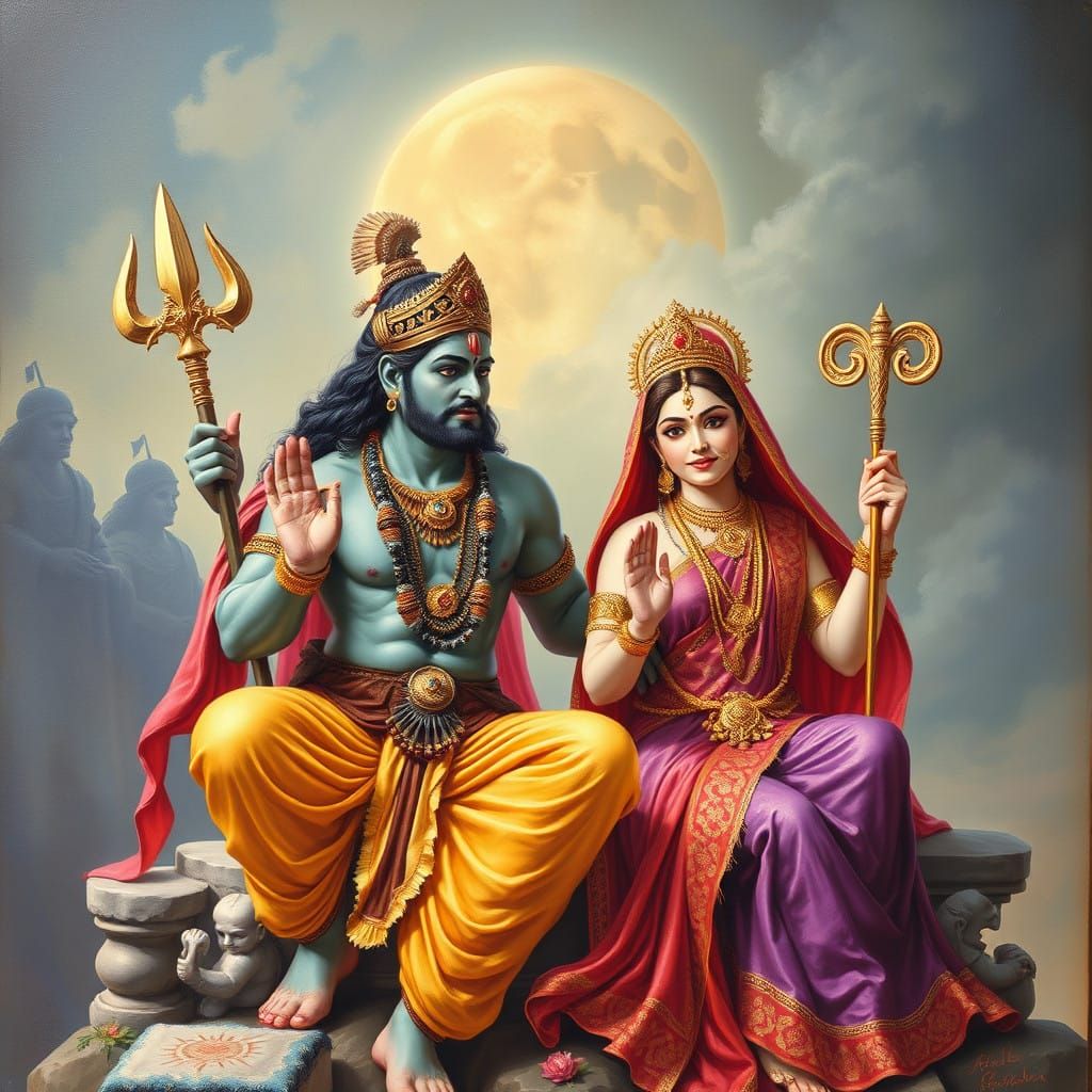 Lord Ram and Sita in Dazzling Ancient Illustration