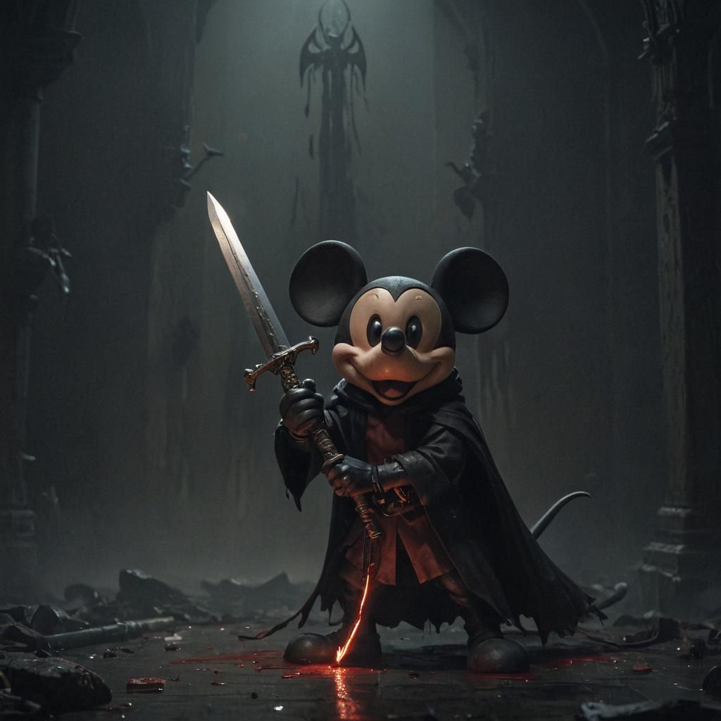 Mickey Mouse in Fear, Macabre Digital Painting