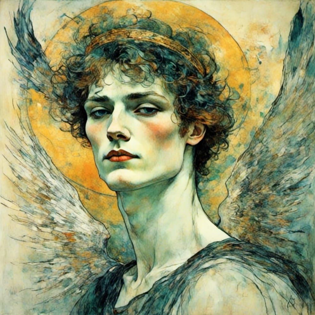 Angelic Man Portrait in Neurographic Ink Style