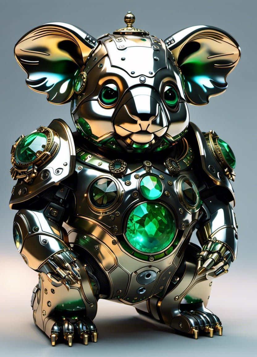 Armored Steampunk Android Koala with Opal Inlays