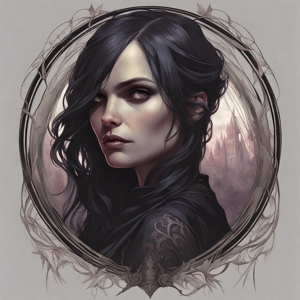 Gothic Romance Portrait in Art Nouveau Style
