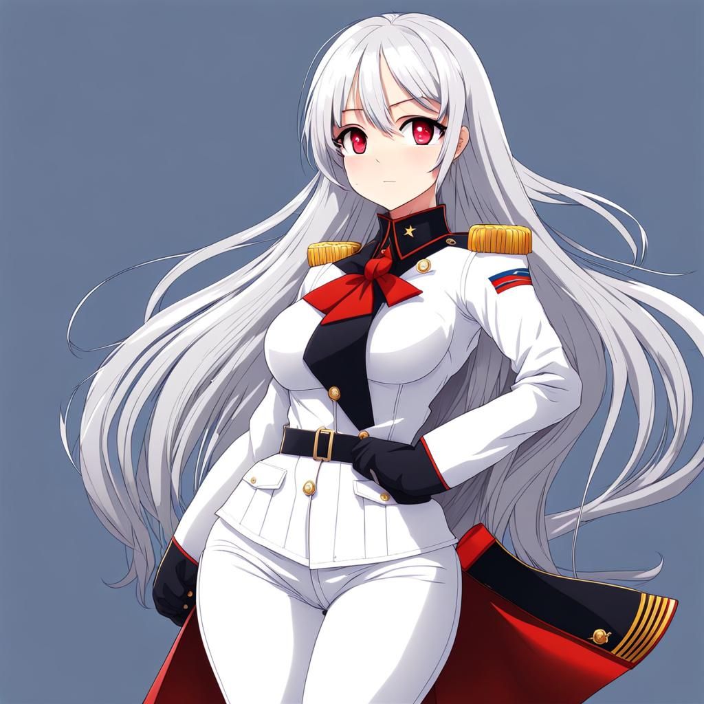 Anime Girl in White Military Uniform