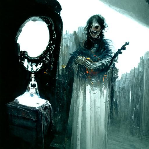 Horror Ghostly Reflection in Engraving Style