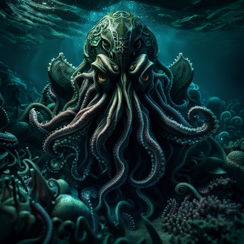 Hyperrealistic Cthulhu Waits Under the Ocean