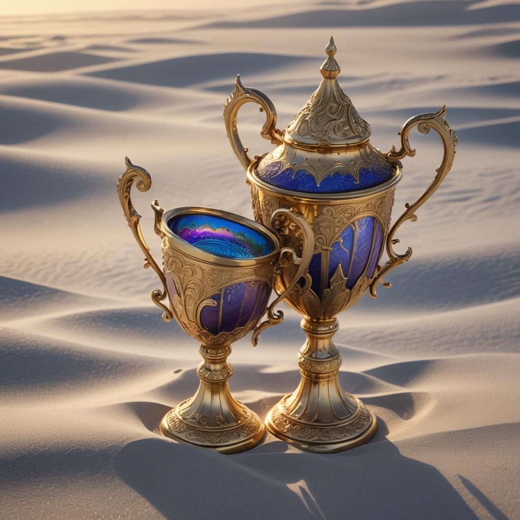 Golden Trophy on White Sands: Fantasy Art