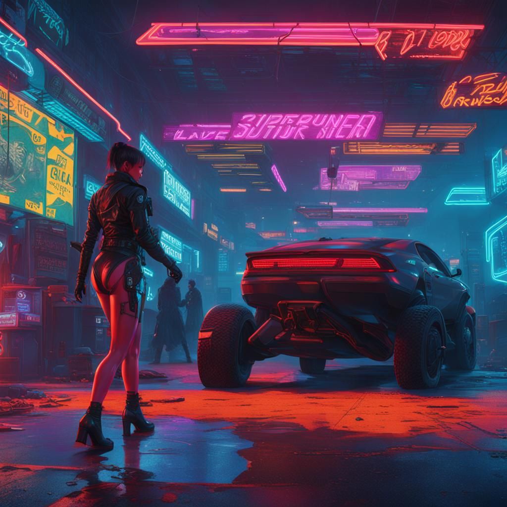 Cyberpunk Woman in Neon Cityscape
