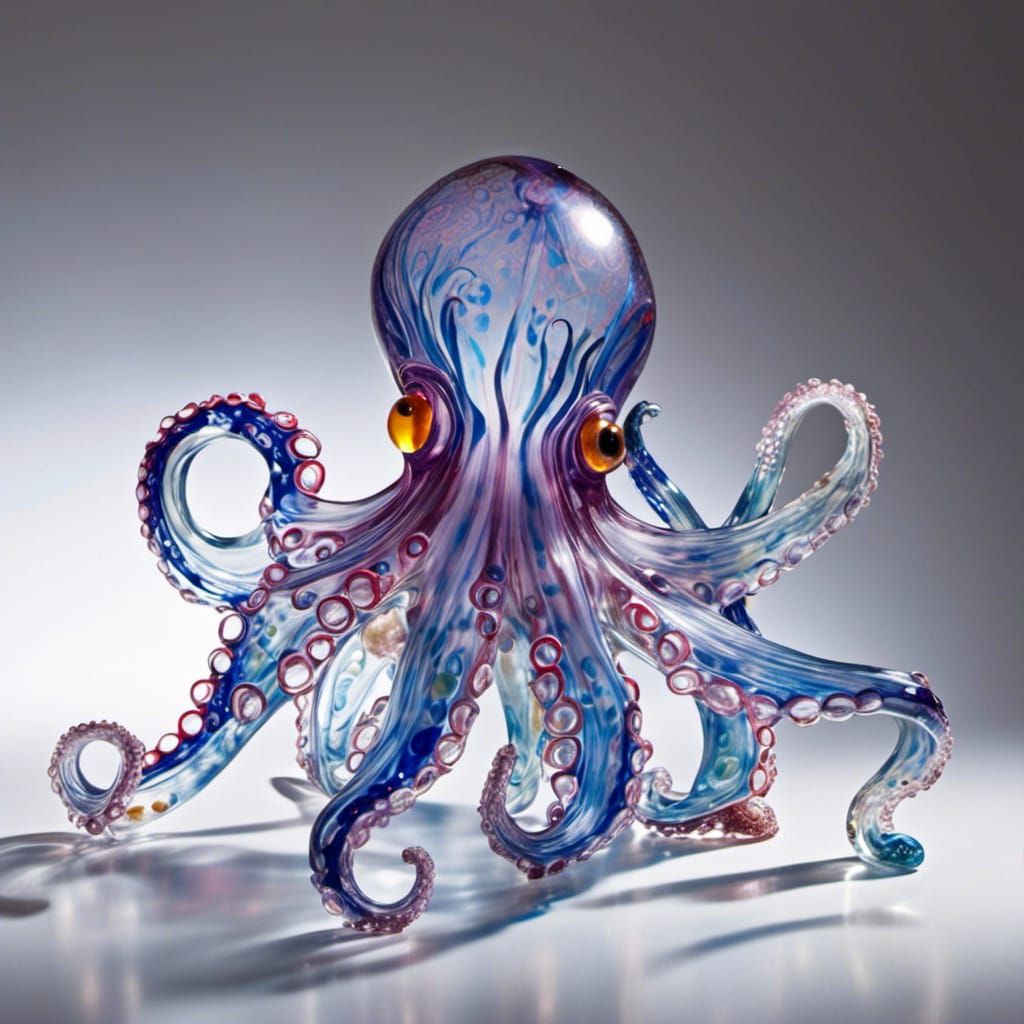 Hand Blown Glass Octopus Sculpture