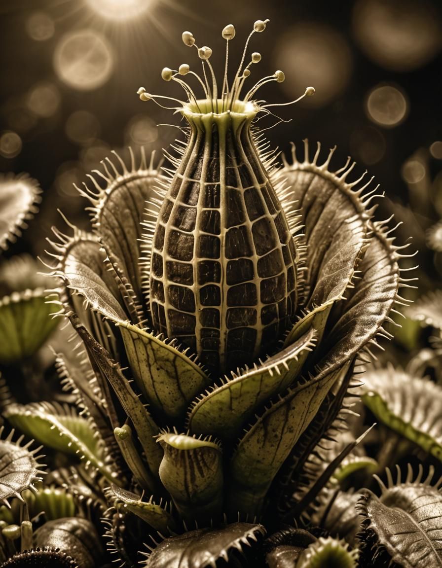Botanical Diagram of Venus Flytrap in Biomechanical Style