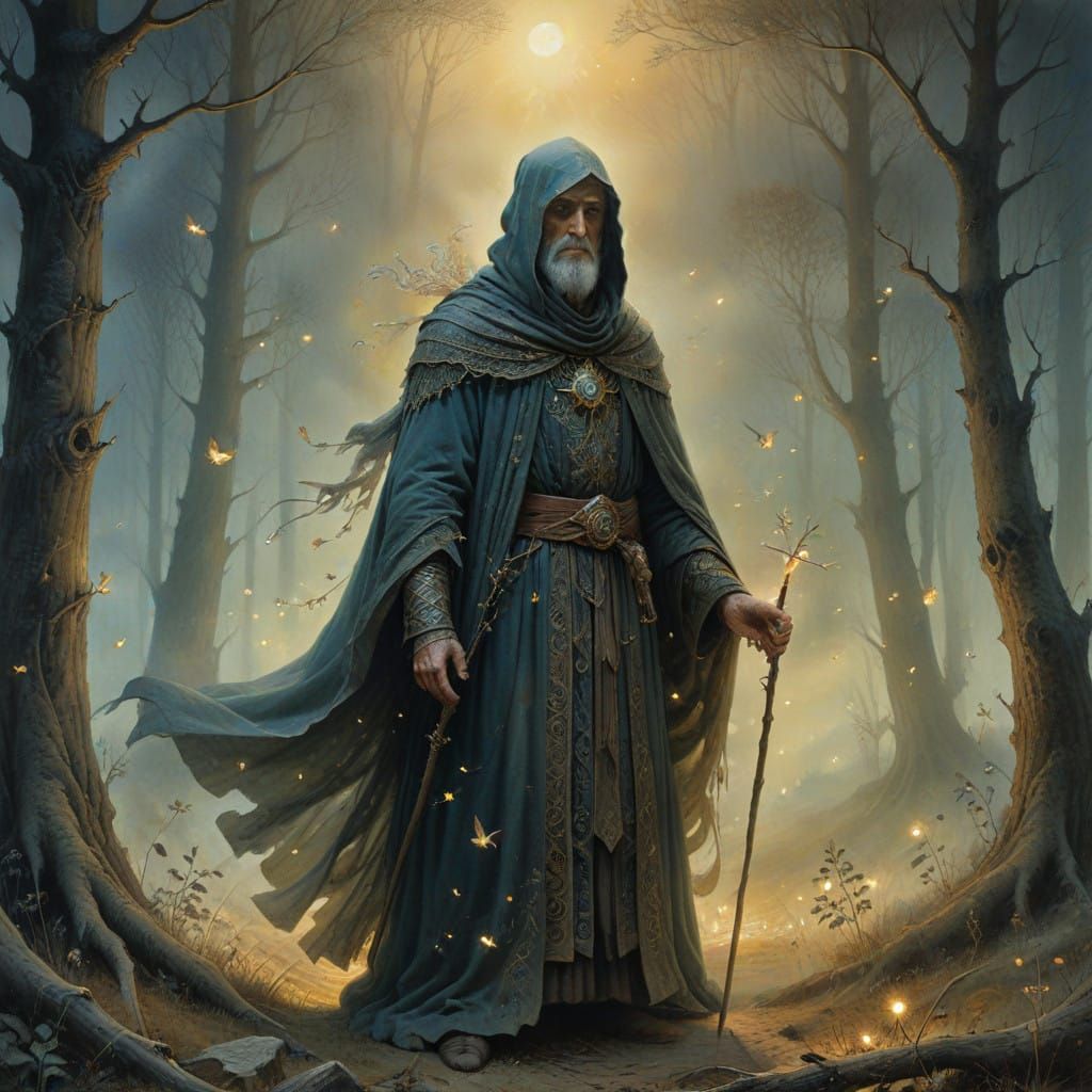 Ancient Wizard in Enchanted Forest