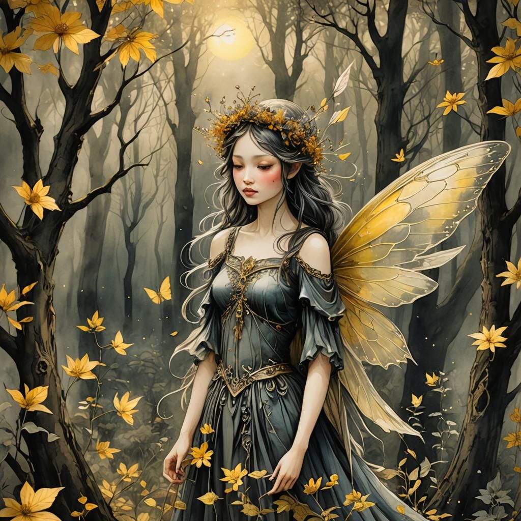 Ethereal Forest Fairy in Mixed Media Style