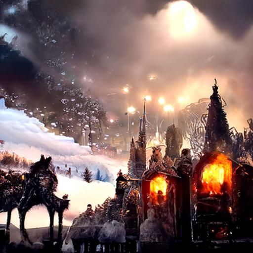 Ethereal Winter Fantasy Landscape in Kinkade Style