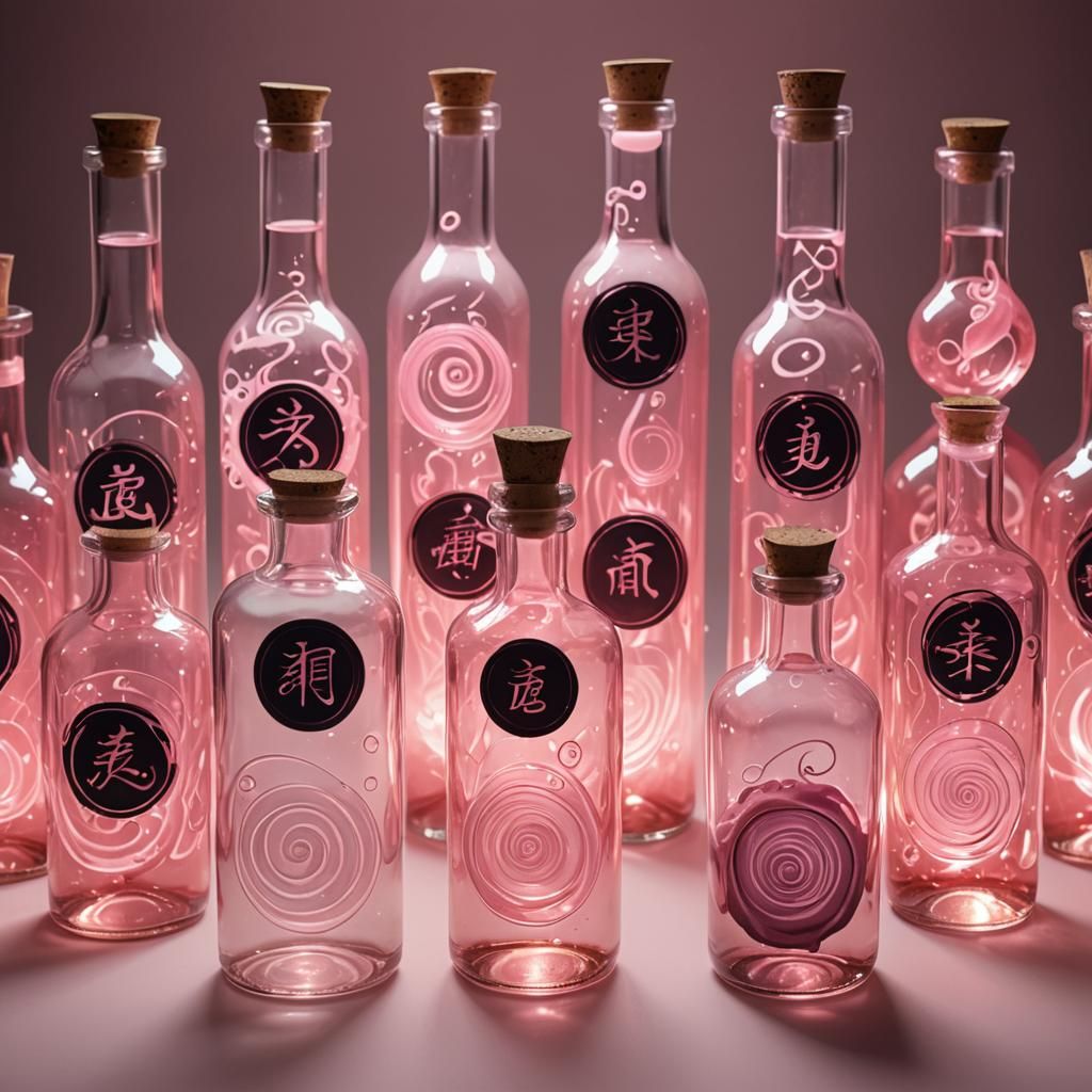 Ethereal Pink Liquid in Glass Bottles