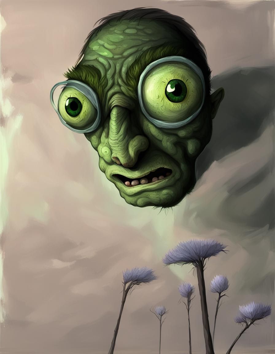 Grotesque Troll with Bulging Eyes and Warty Skin