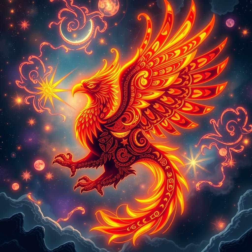 Majestic Fiery Griffin with Maori Patterns