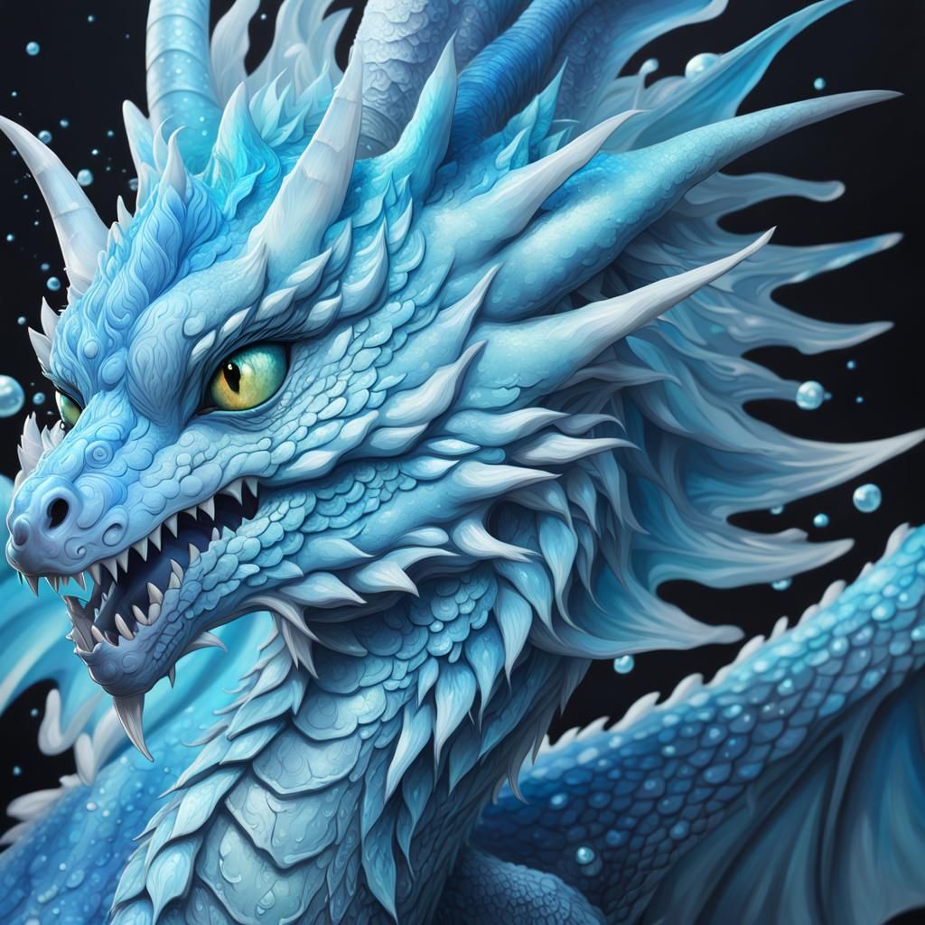 Icy blue ice dragon with pearlescent White highlights and pearlescent blue highlights and icy blue highlights and icy bl...