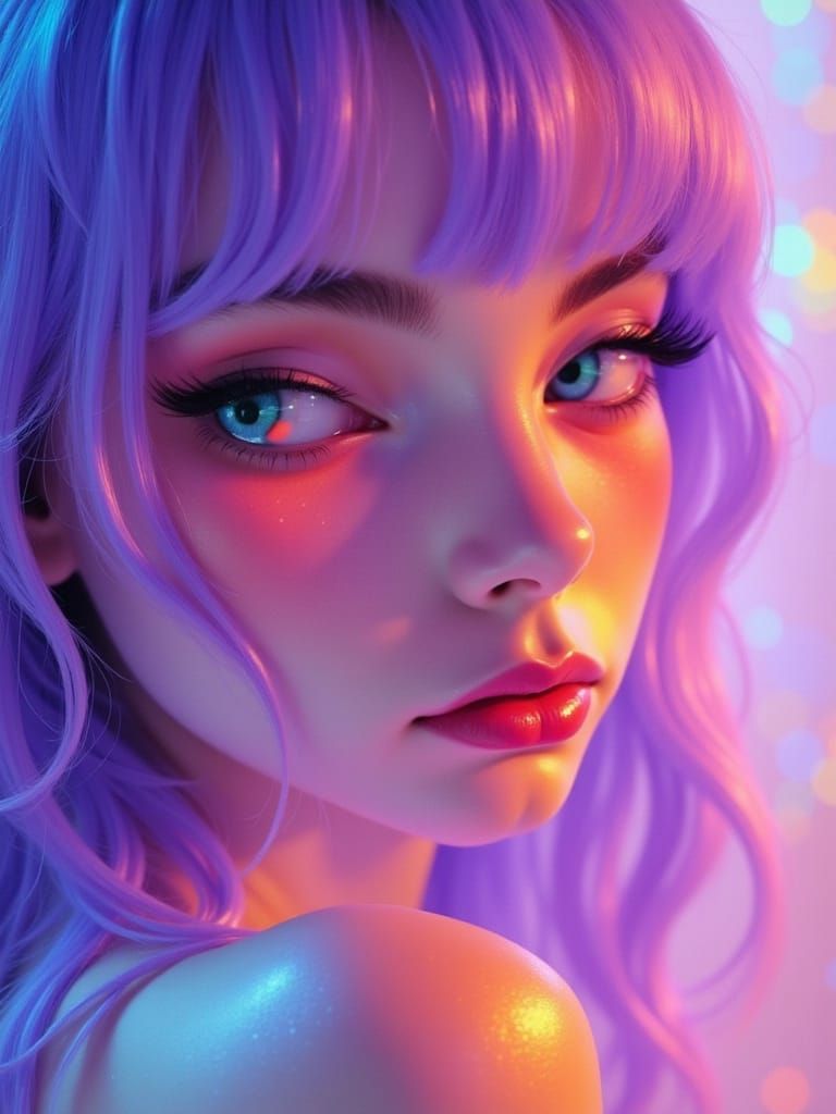 Transcendent Portrait of Alluring Woman in Neon Pop Art Styl...
