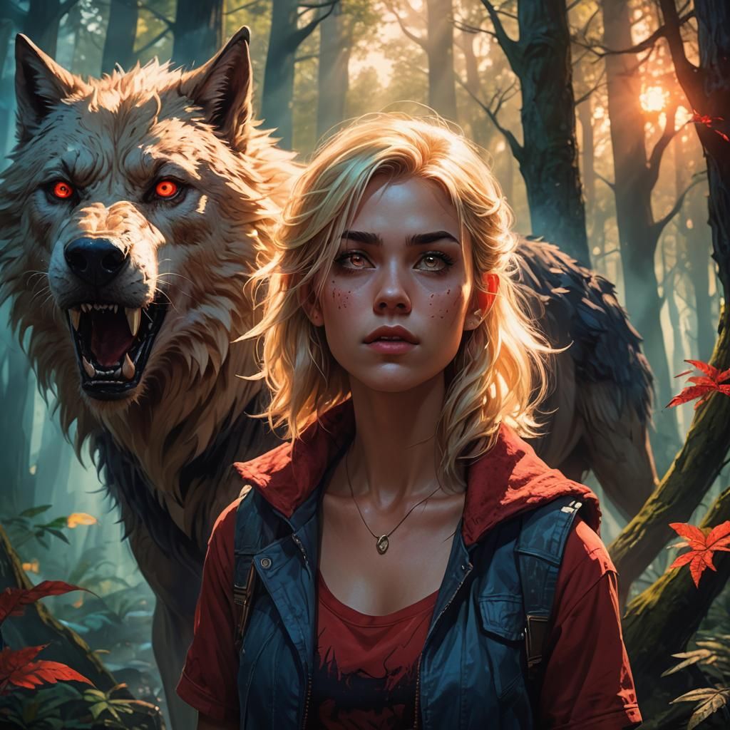 Teenage Girl's Werewolf Transformation in Mystical Forest