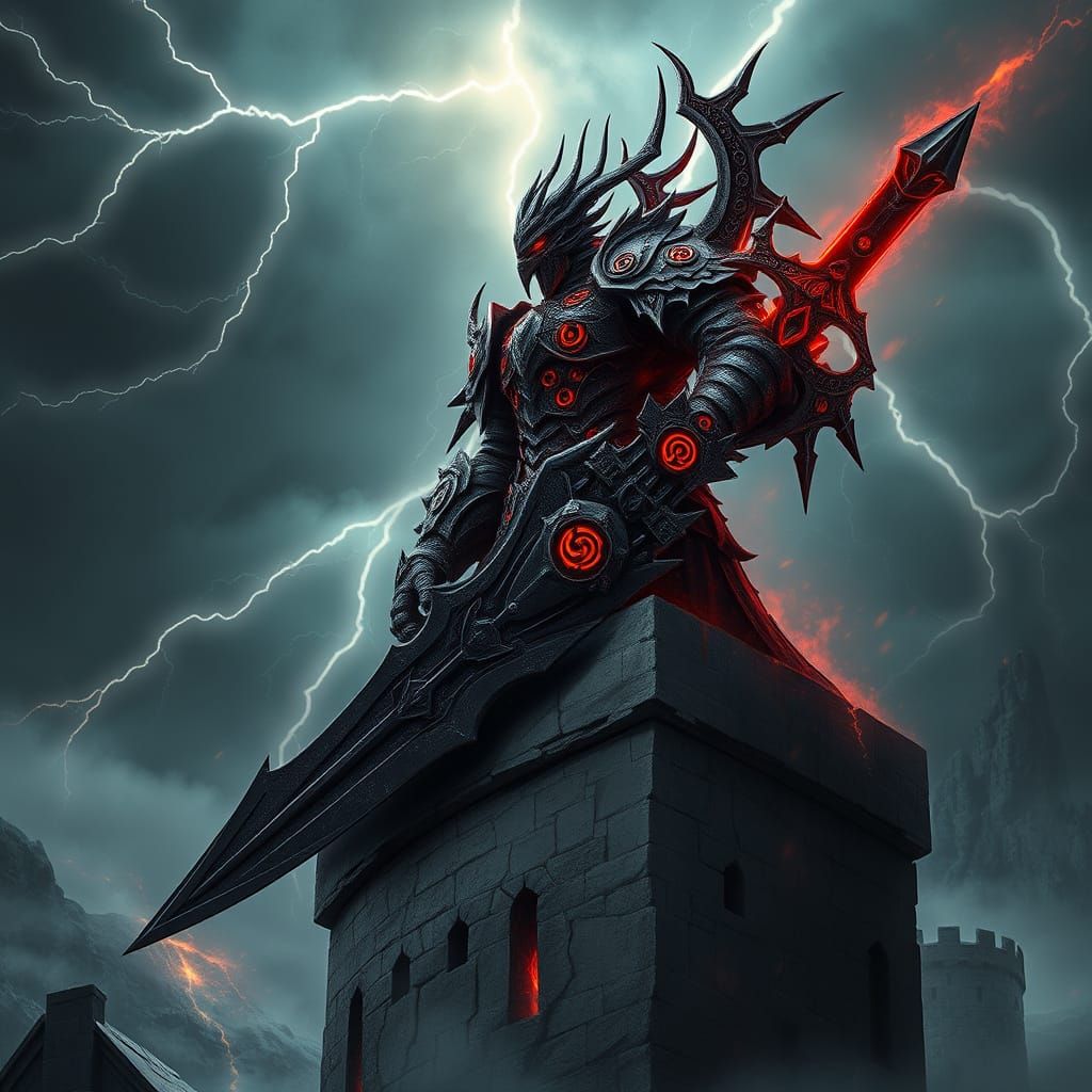 Battle-Hardened Dragon Knight in Obsidian Armor