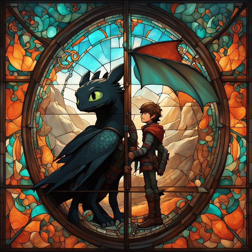 Stained Glass Window: Dragon Riders in Friendship