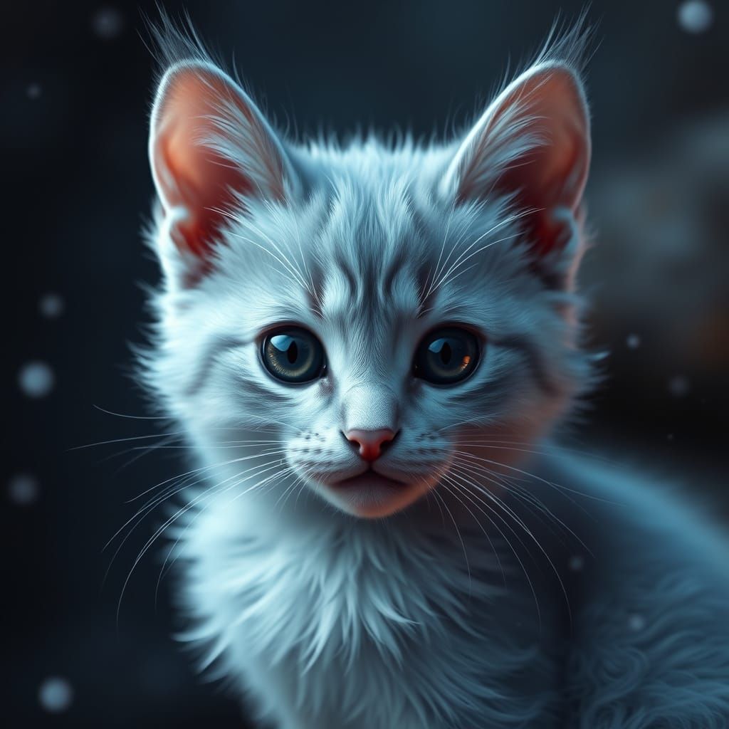 Miniature Blue Feline in Dreamlike Landscape