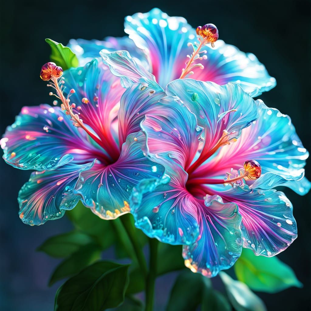 Crystal Hibiscus Flowers in Ethereal Light